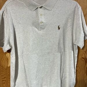 Ralph Lauren Men's Off White and Light Gray Custom Slim Fit Polo Shirt